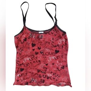 Old Navy Red Love-Print Lace-Trim Cami with Black Straps